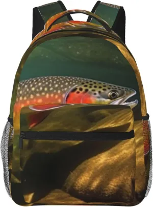 Laptop Backpack for Women Men Travel Backpacks Lightweight Casual Daypack Brook Trout Fly Fishing Computer Bag