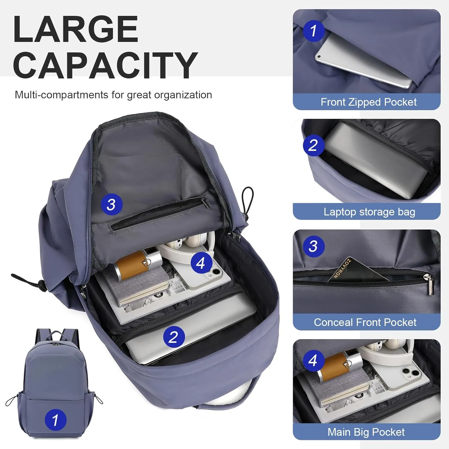 Laptop Backpack for Work, College, Travel, Lightweight Waterproof Daily Backpacks for Men Women, Sport Rucksack Computer Bag Fits 15.6 Inch Notebook