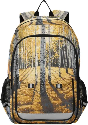Laptop Backpack Purse Sunlit Birch Forest for Women Men Travel Daypack Casual Shoulder Bag Book Bag Cute Cool Funny Backpack with Compartment & Multiple Pockets