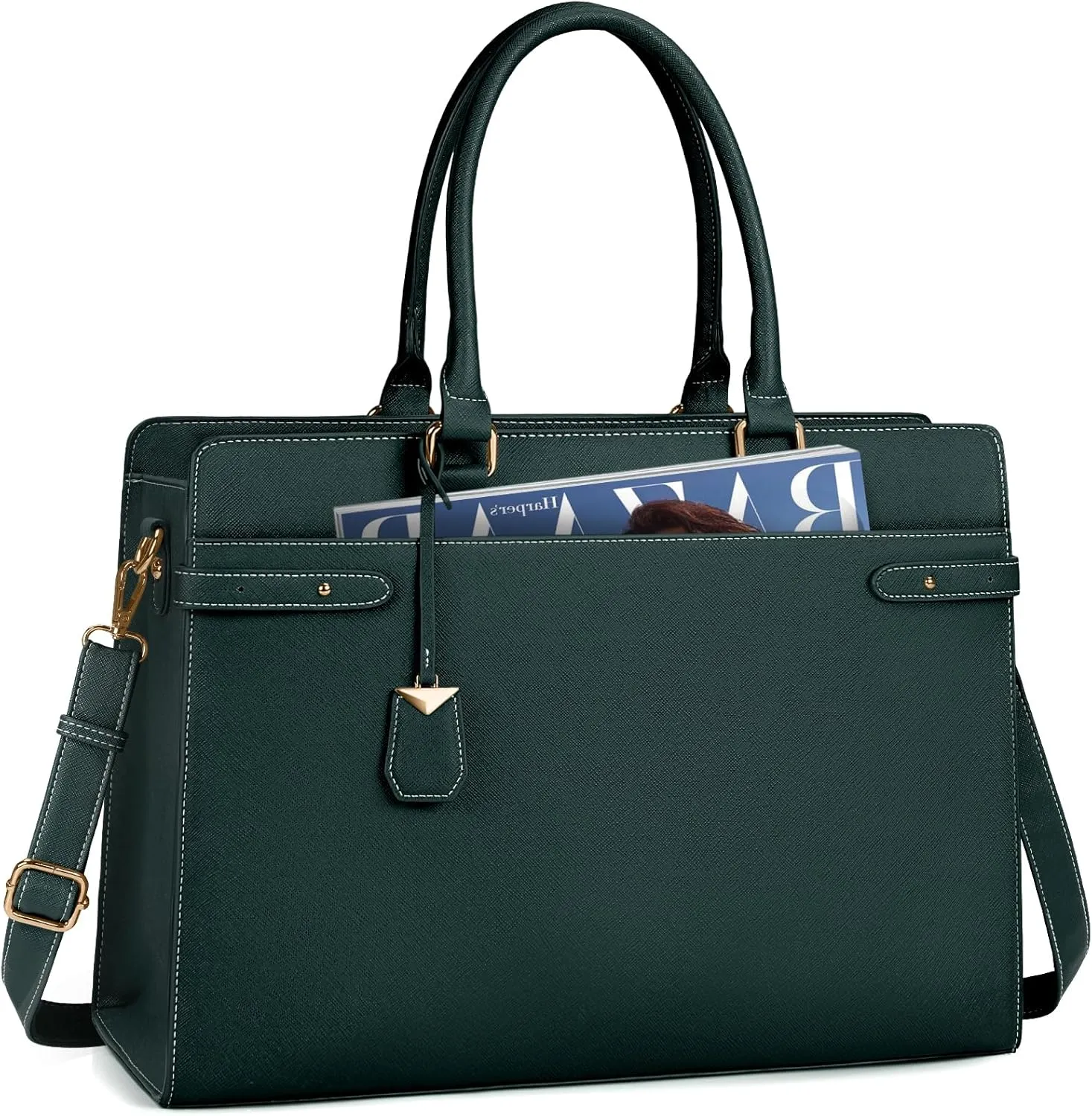 Laptop Bag for Women 15.6 Inch Leather Tote Bag Professional Work Bag Waterproof Computer Briefcase Business Office Bag Large Capacity Handbag Shoulder Bag, Dark Green