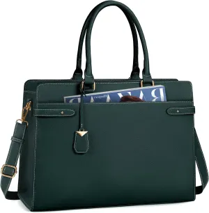 Laptop Bag for Women 15.6 Inch Leather Tote Bag Professional Work Bag Waterproof Computer Briefcase Business Office Bag Large Capacity Handbag Shoulder Bag, Dark Green