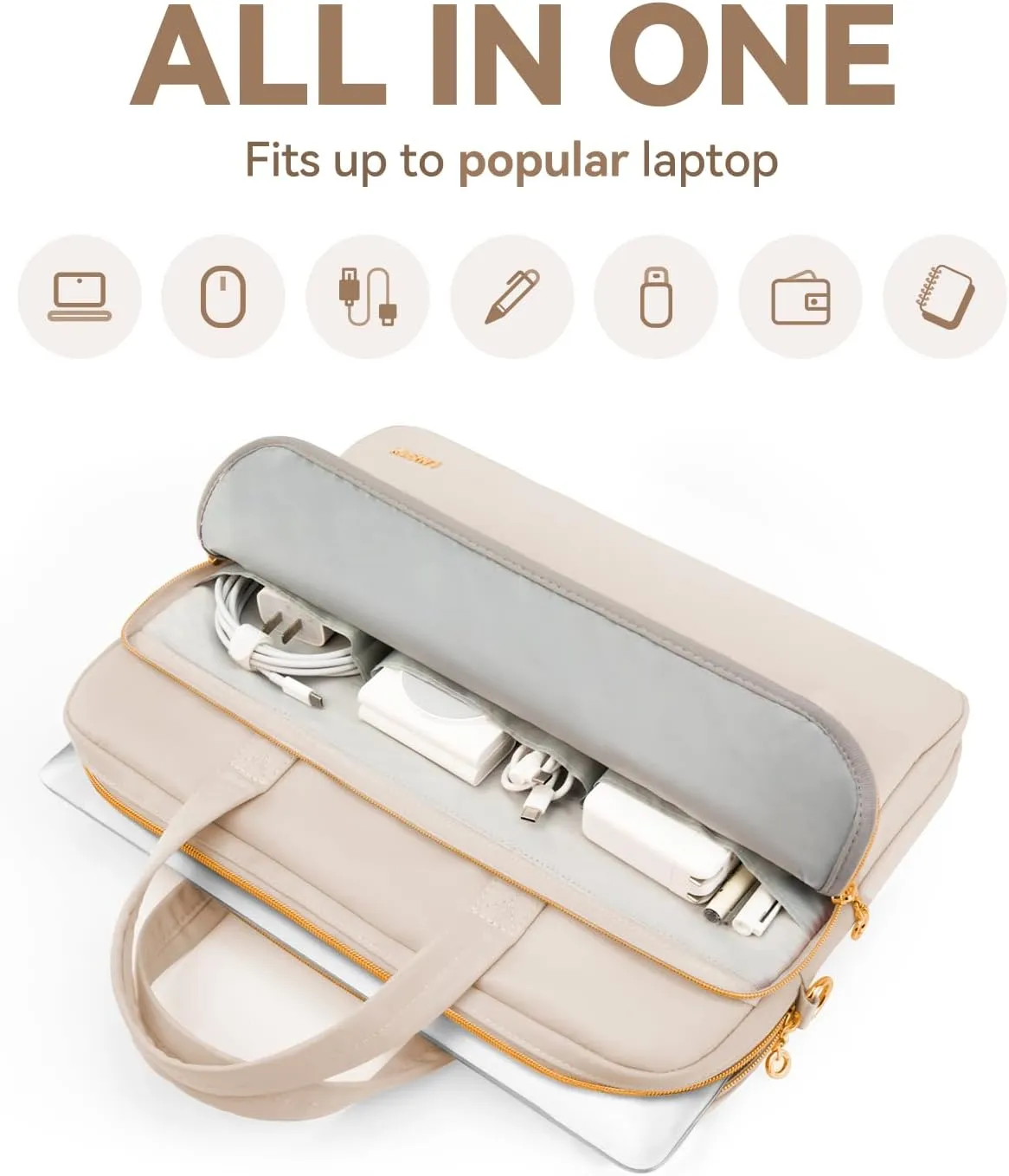 Laptop Case Bag Women Men Computer Sleeve Compatible with MacBook/Dell/HP/Acer/ASUS, Waterproof Shoulder Carrying Briefcase, Beige, 17-17.3 Inch