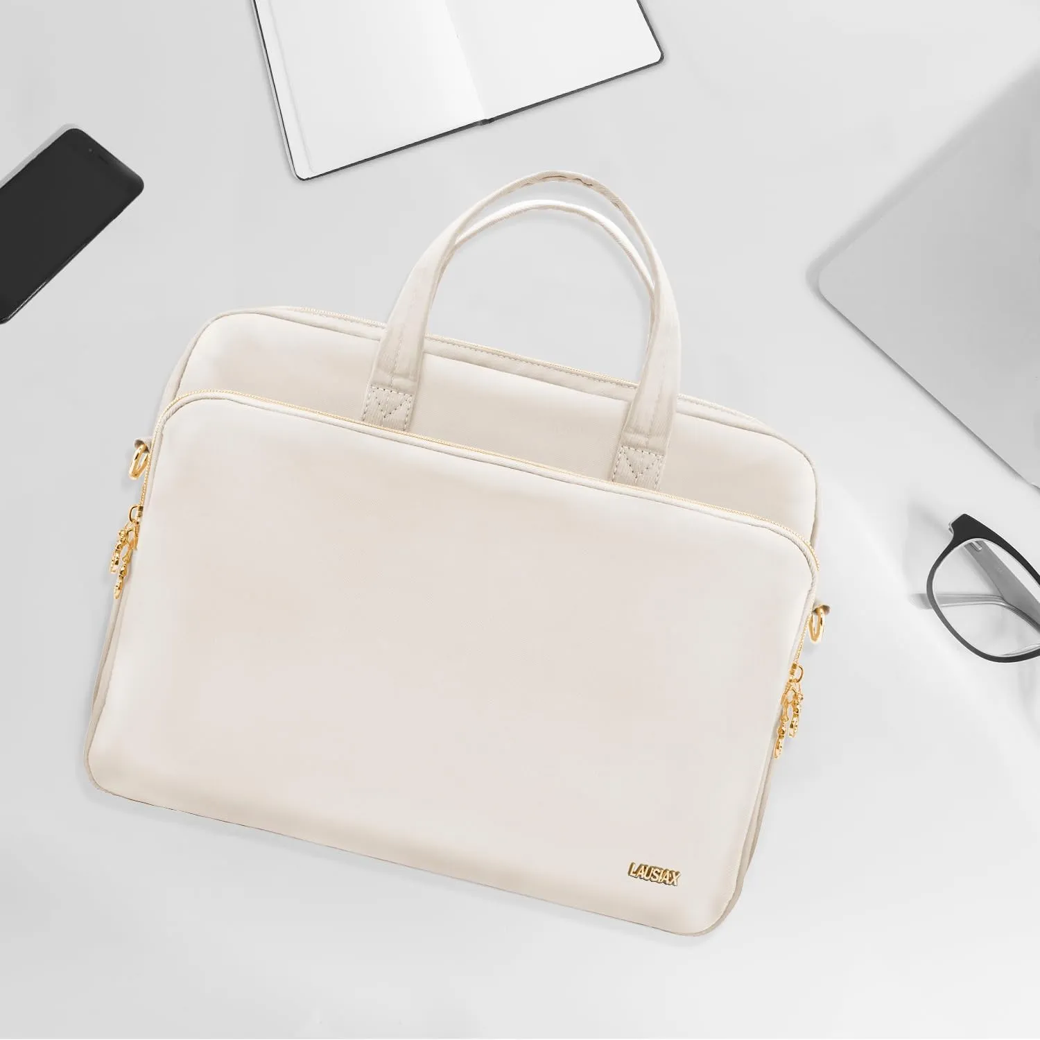 Laptop Case Bag Women Men Computer Sleeve Compatible with MacBook/Dell/HP/Acer/ASUS, Waterproof Shoulder Carrying Briefcase, Beige, 17-17.3 Inch