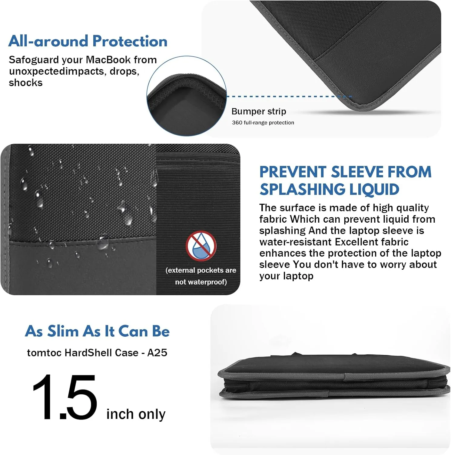 Laptop Case Sleeve 15.6 inch,15-16 inch Shockproof Computer Cover for HP,Laptop Bag for ASUS Acer Aspire 15,HP Pavilion/Envy 15,Dell Inspiron/Latitude 15,Lenovo IdeaPad 15,ASUS ZenBook(Black)