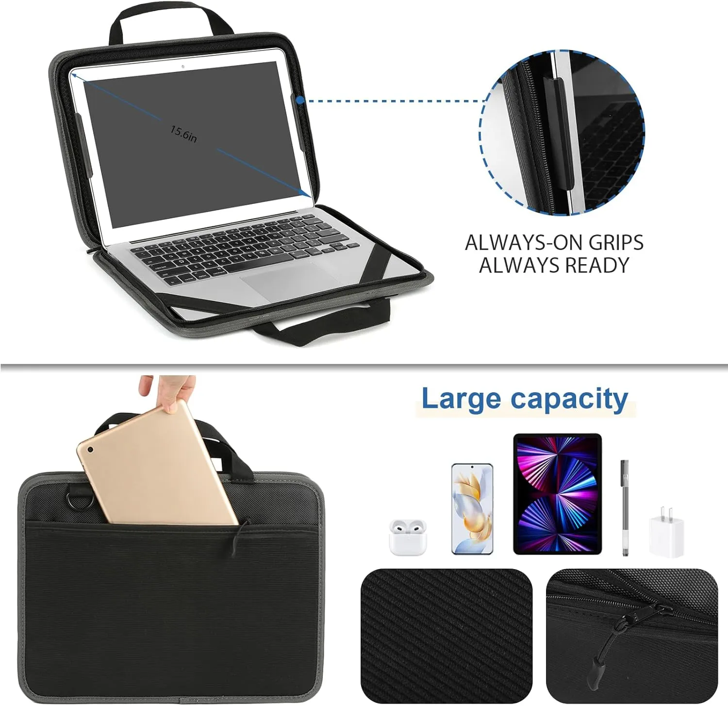 Laptop Case Sleeve 15.6 inch,15-16 inch Shockproof Computer Cover for HP,Laptop Bag for ASUS Acer Aspire 15,HP Pavilion/Envy 15,Dell Inspiron/Latitude 15,Lenovo IdeaPad 15,ASUS ZenBook(Black)