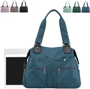 Large Capacity Nylon Shoulder Bag, Multi-Pocket Lightweight Nylon Satchel with Zip, Handbag, Work Bag, Briefcase