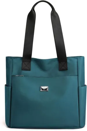 Large Capacity Water Repellent Multi Pocket Nylon Shoulder Bag with Zipper, Nylon Tote Bags Nurse Bag Handbag for Work Travel