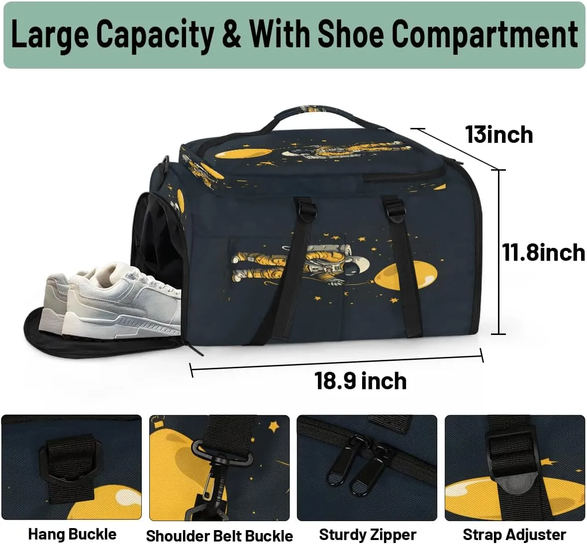 Large Carry on Backpack for Women Men Multi-function Gym Duffle Bag Astronaut in Space Backpack Polyester Waterproof Duffel Bags