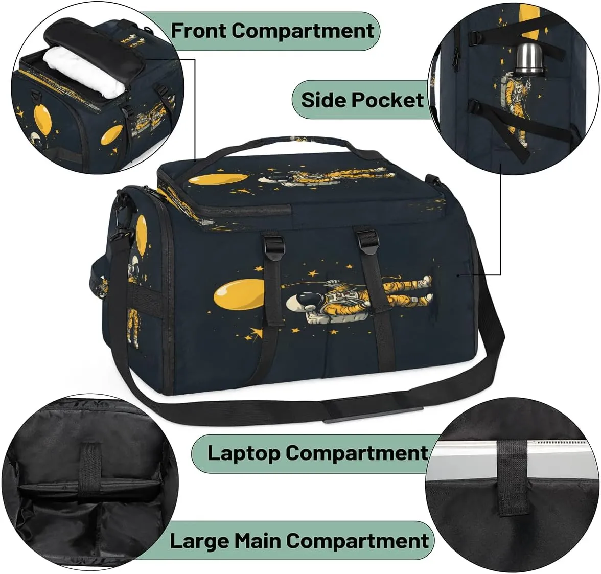 Large Carry on Backpack for Women Men Multi-function Gym Duffle Bag Astronaut in Space Backpack Polyester Waterproof Duffel Bags