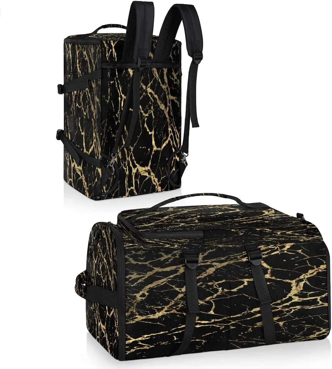 Large Carry on Backpack for Women Men Multi-function Gym Duffle Bag Black Marble Gold Texture Backpack Polyester Waterproof Duffel Bags