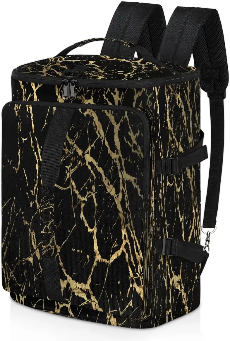 Large Carry on Backpack for Women Men Multi-function Gym Duffle Bag Black Marble Gold Texture Backpack Polyester Waterproof Duffel Bags