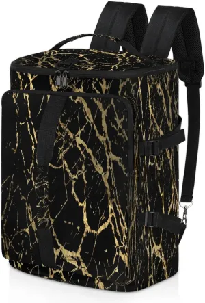 Large Carry on Backpack for Women Men Multi-function Gym Duffle Bag Black Marble Gold Texture Backpack Polyester Waterproof Duffel Bags