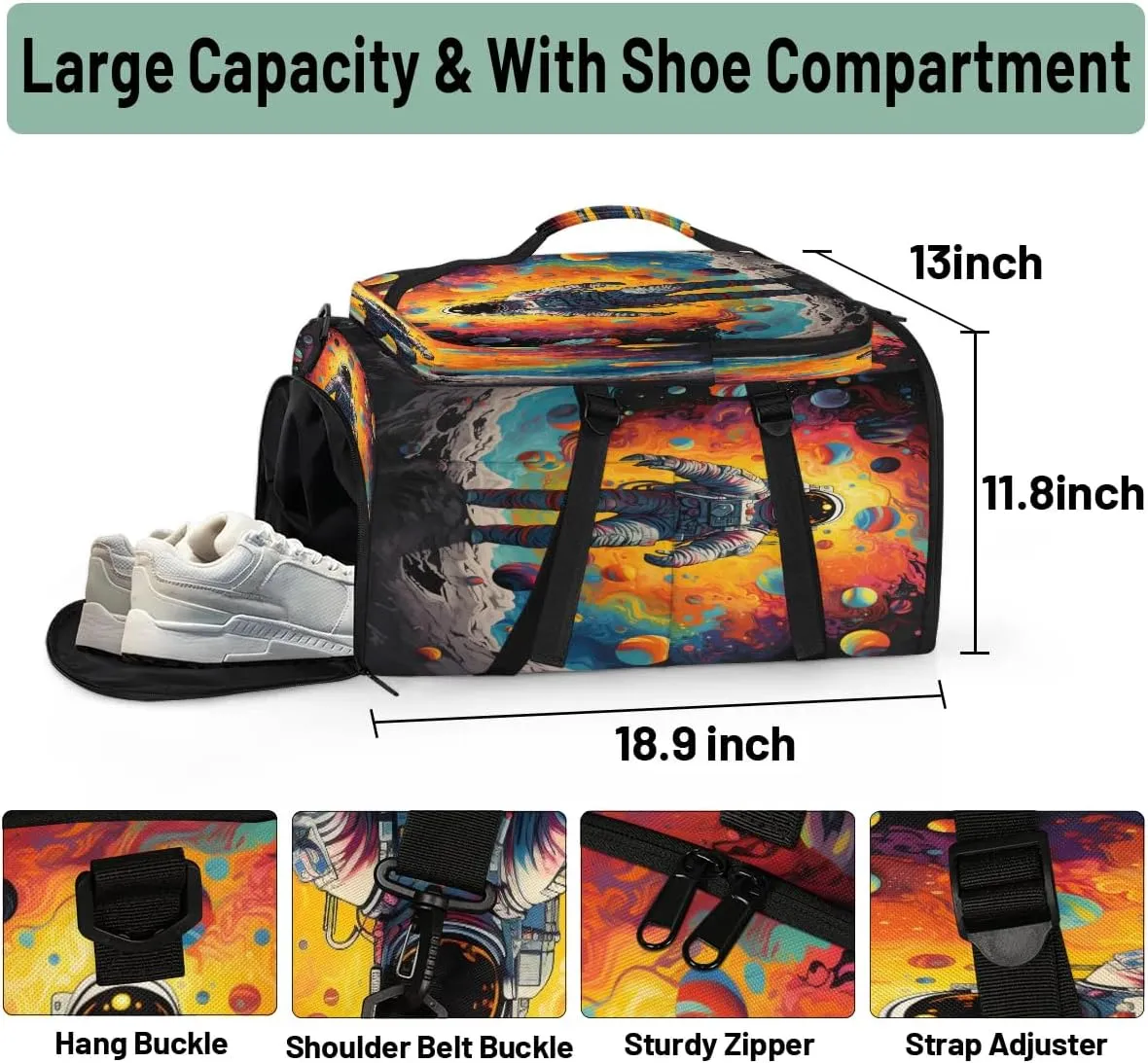 Large Carry on Backpack for Women Men Multi-function Gym Duffle Bag Planet Astronaut Backpack Polyester Waterproof Duffel Bags