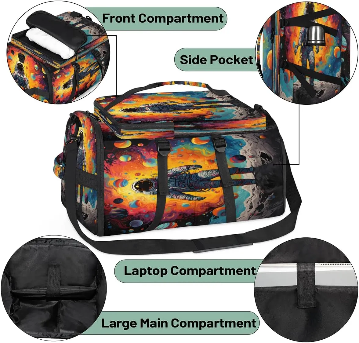 Large Carry on Backpack for Women Men Multi-function Gym Duffle Bag Planet Astronaut Backpack Polyester Waterproof Duffel Bags