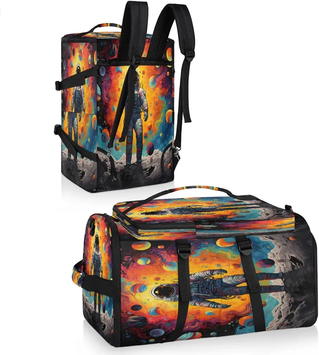 Large Carry on Backpack for Women Men Multi-function Gym Duffle Bag Planet Astronaut Backpack Polyester Waterproof Duffel Bags