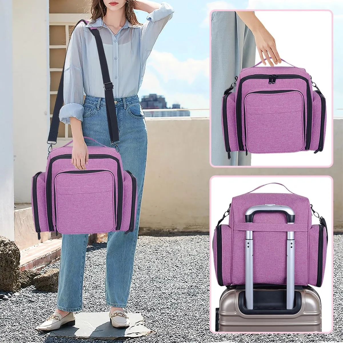 Large Makeup Bag Cosmetic Case Organizer with 3 Inner Removable Pouches Multifunctional Travel Train Storage,Purple