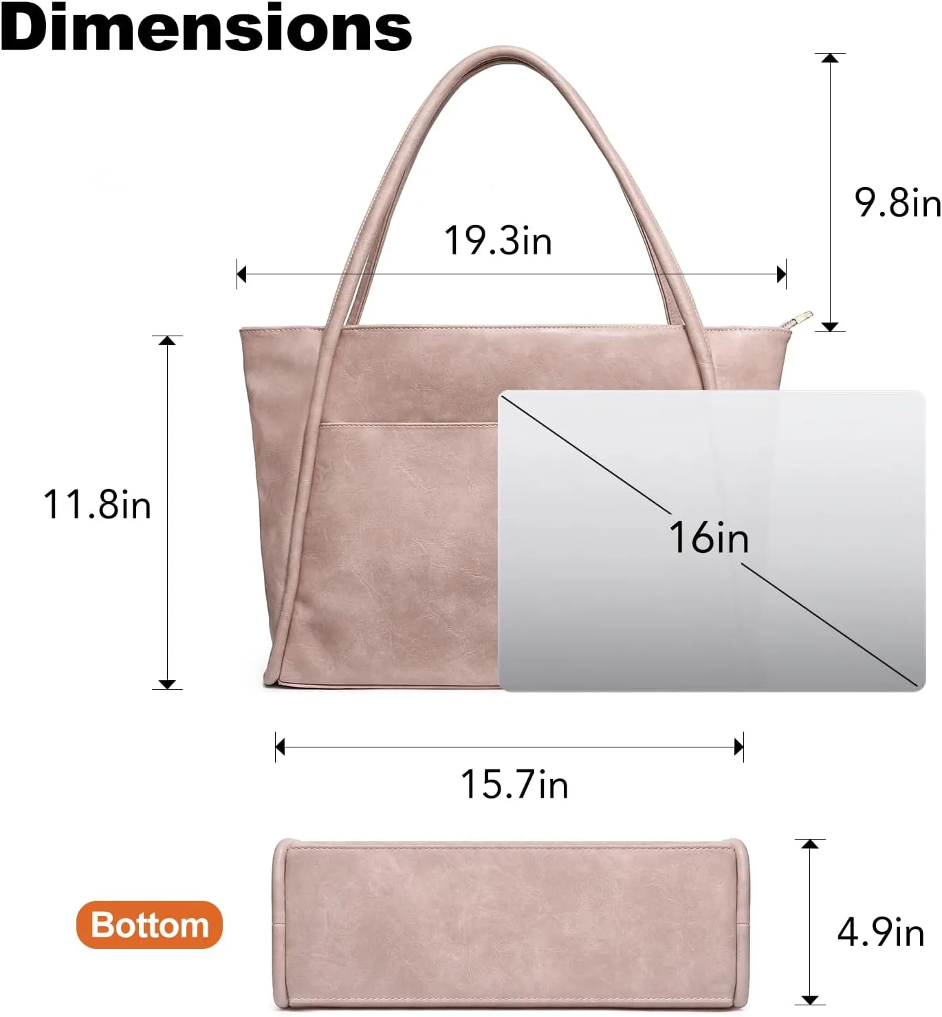 Large Tote Bag for Women Work with Zipper 16L Vegan Leather Ladies Travel Purses and Handbags