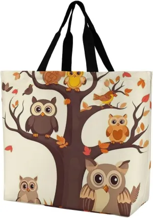 Large Tote Bag Shopping Bag with Handles Animal Cartoon Elephant Foldable Washable Heavy Duty Waterproof