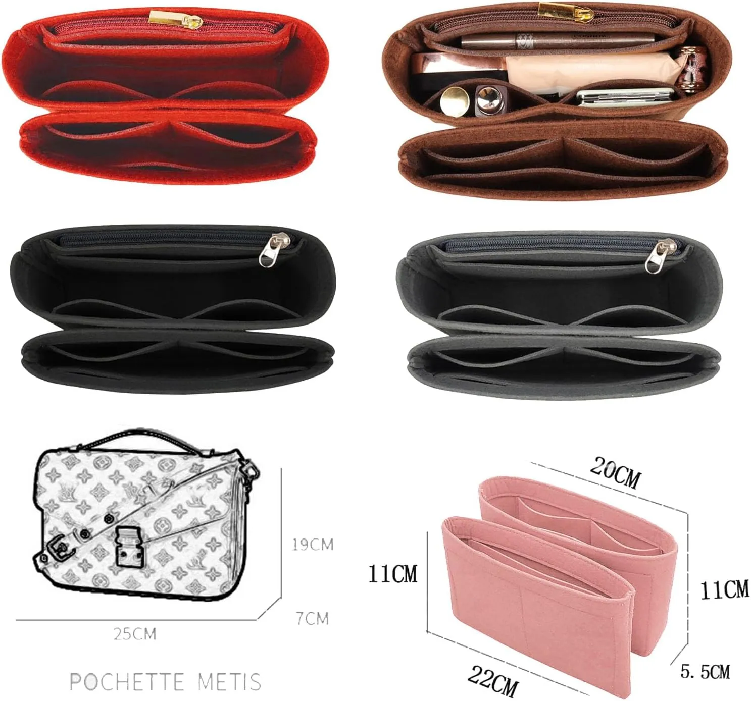 Lckaey Purse Organizer for pochette métis in All Departments inserts Pochette M é tis voyager insert 2084Black grey