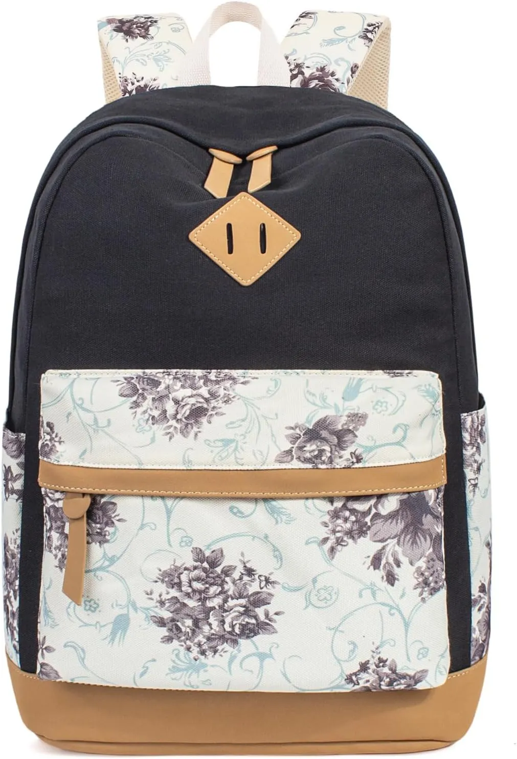 Leaper Girls Cute Backpack for School Laptop Backpack Canvas Travel Backpack for Women Kids Backpack College Kawaii Bookbag School Bags Floral Black