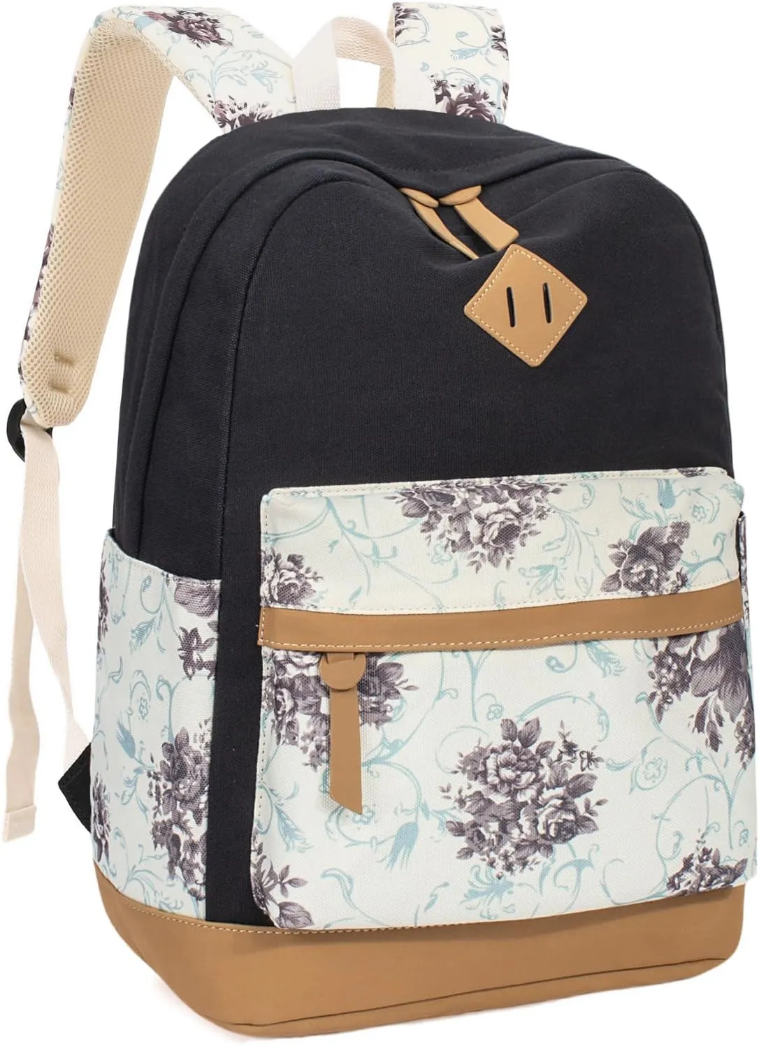 Leaper Girls Cute Backpack for School Laptop Backpack Canvas Travel Backpack for Women Kids Backpack College Kawaii Bookbag School Bags Floral Black