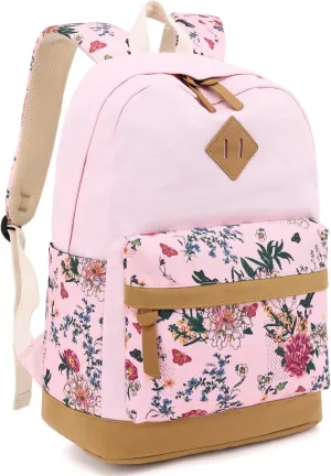 Leaper Girls Cute Backpack for School Laptop Backpack Canvas Travel Backpack for Women Kids Backpack College Kawaii Bookbag School Bags Floral Pink