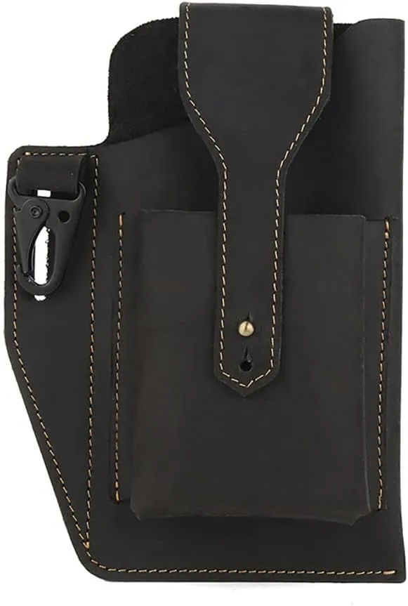 Leather Cell Phone Holster Black Multifunctional Vintage Phone Holster Waist Bag Outdoor Travel Postman Messenger Bag Gift for Husband Valentine's Day