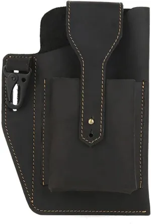 Leather Cell Phone Holster Black Multifunctional Vintage Phone Holster Waist Bag Outdoor Travel Postman Messenger Bag Gift for Husband Valentine's Day
