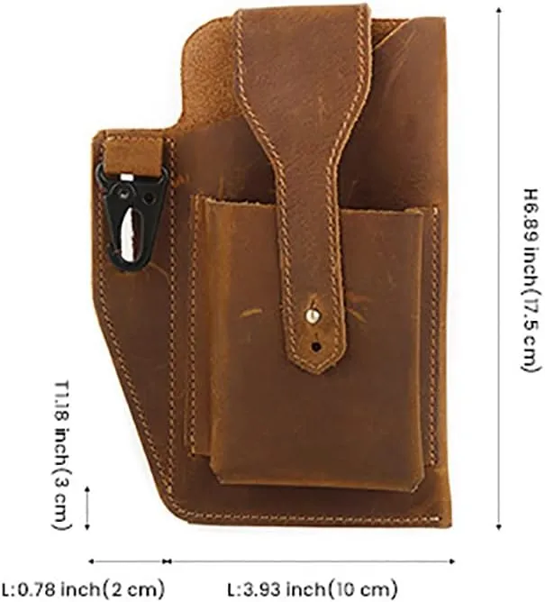 Leather Cell Phone Holster Black Multifunctional Vintage Phone Holster Waist Bag Outdoor Travel Postman Messenger Bag Gift for Husband Valentine's Day