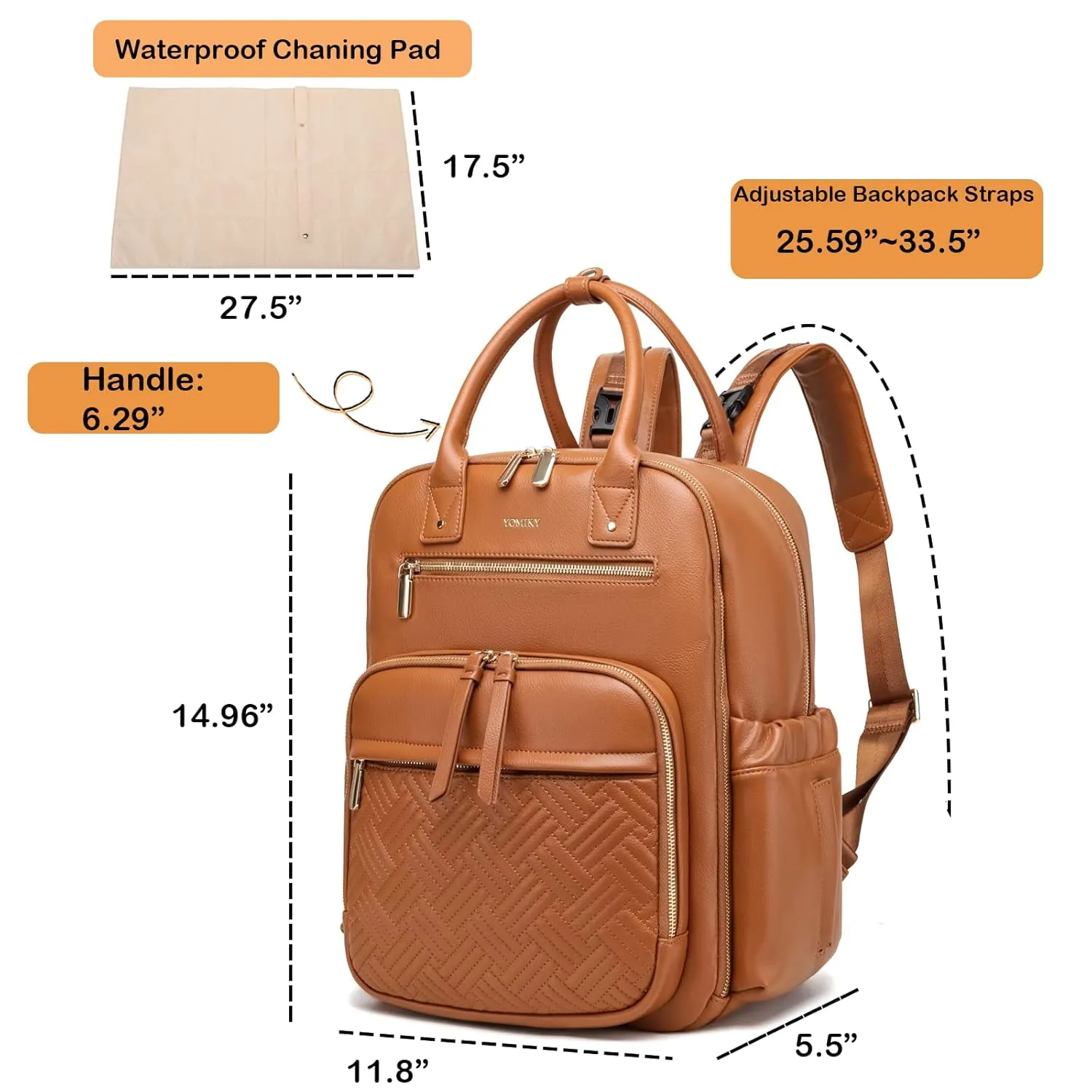 Leather Diaper Bag Backpack for Women with Multiple Pockets,Laptop Compartment and Changing Pad.