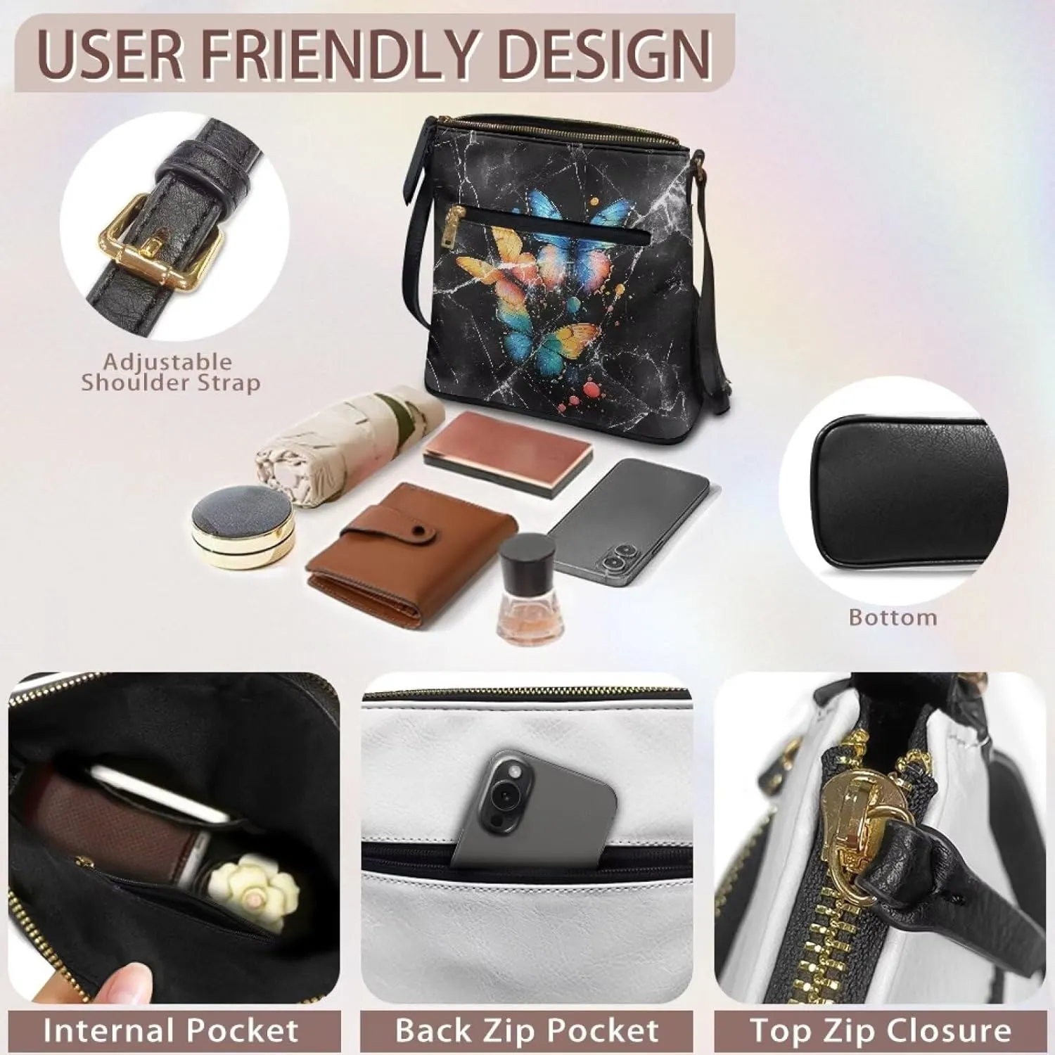 Leather Purse for Women, Small Leather Hobo Bag for Women Fashion Travel Sling Purse Zippered for Girls
