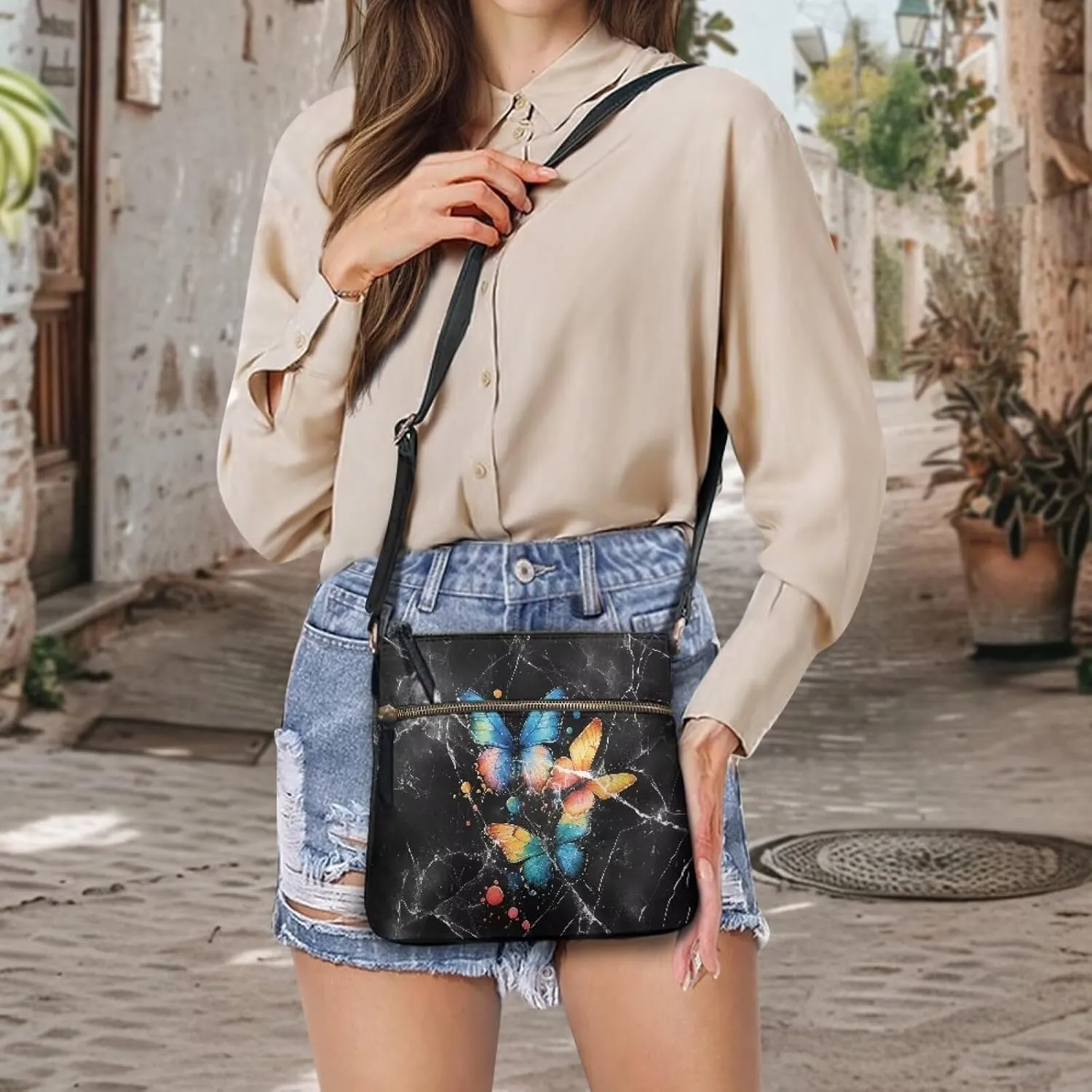 Leather Purse for Women, Small Leather Hobo Bag for Women Fashion Travel Sling Purse Zippered for Girls