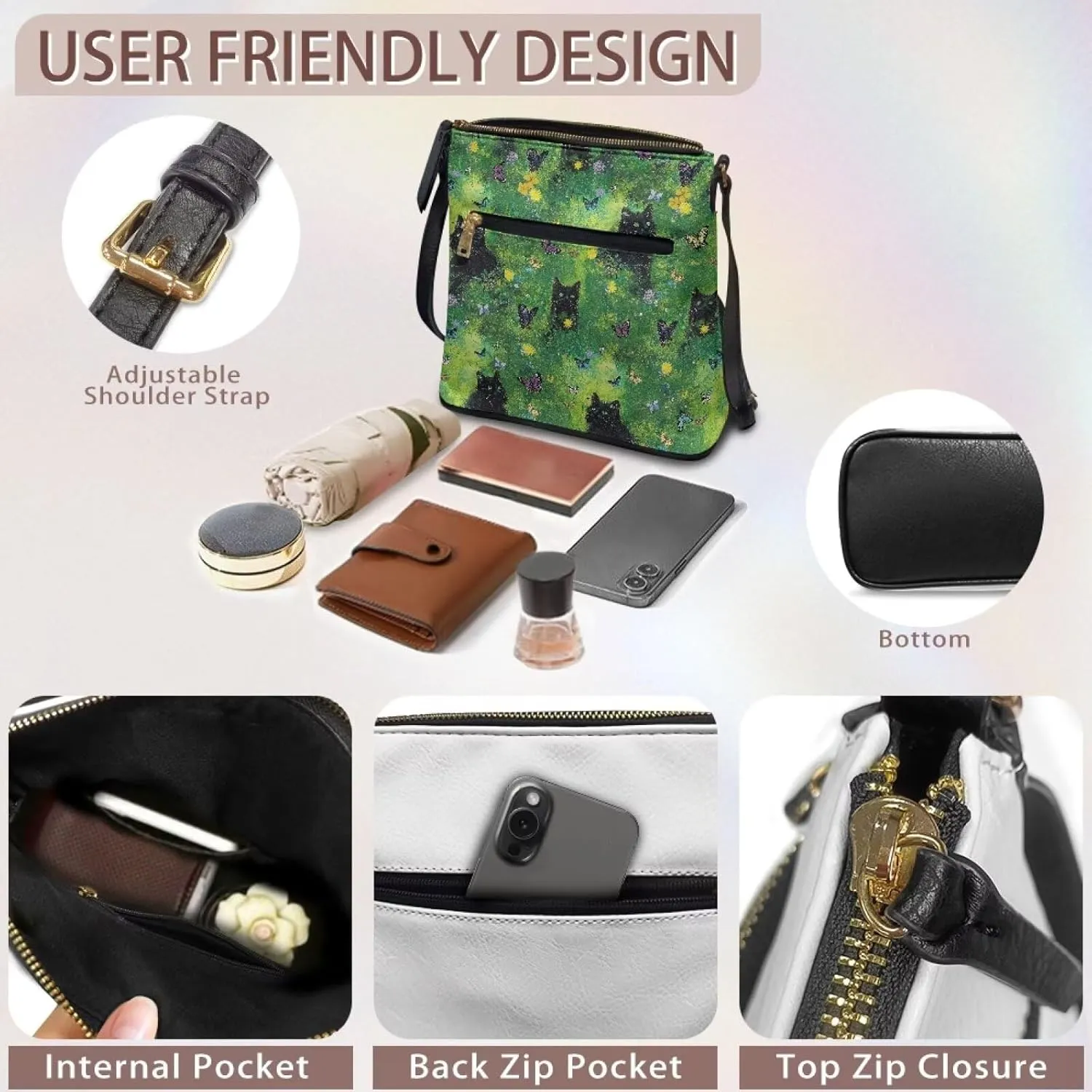 Leather Purses for Women, Leather Hobo Bags for Women Vintage Travel Sling Purse Multi Pockets Shoulder Bag