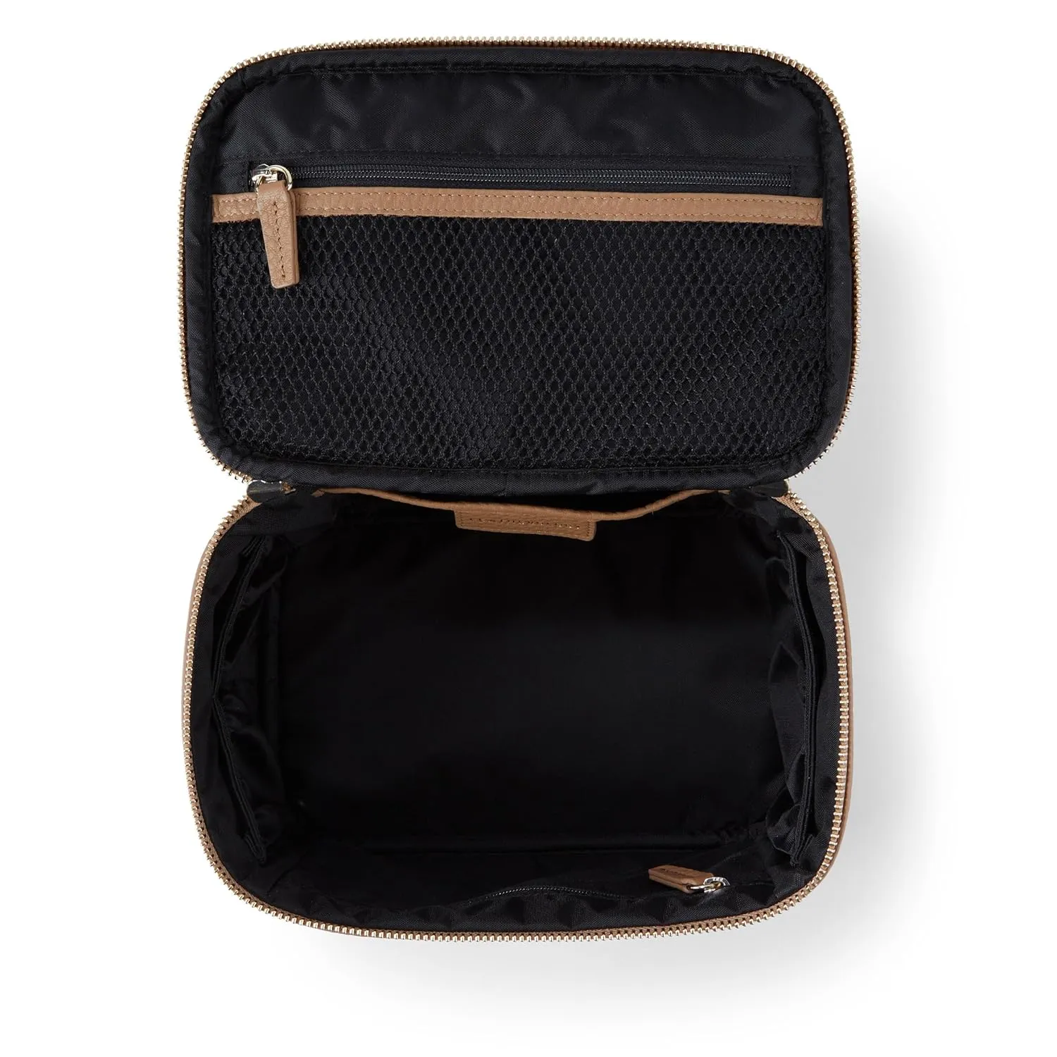 Leatherology Camel Leatherology Medium Train Case - Spacious design, Mesh pockets with Water-resistant Lining