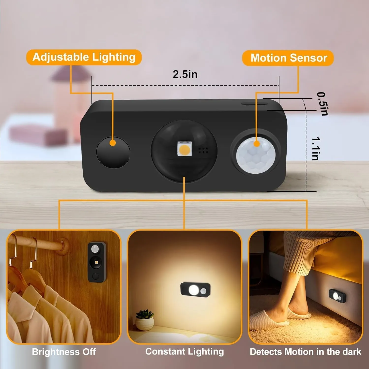 LED Motion Sensor Puck Lights, Rechargeable Cabinet Lights, Stick on Wireless LED Night Light for Closet, Drawer, Shelf, Under Cabinet, Warm White 8Pack, USB Charging Cord Included