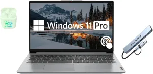 Lenovo IdeaPad 15.6” FHD Touchscreen Laptop, 24GB RAM 1.5TB Storage (1TB SSD 512GB Docking Station Set), 6-Cores Intel Core i3, Windows 11 Pro with Microsoft Office Included, Plusera Earphones