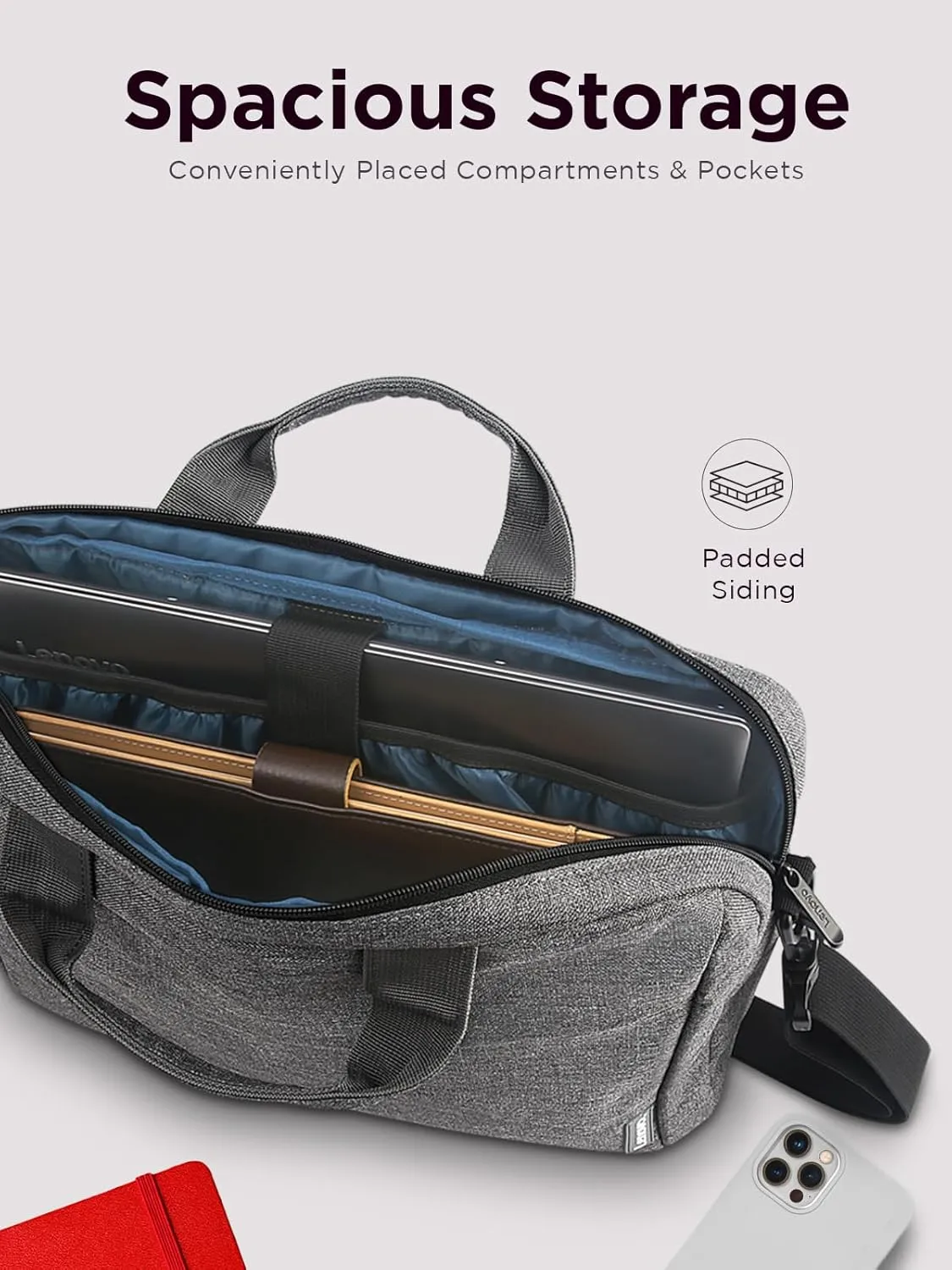 Lenovo Laptop Carrying Case T210, 15.6-Inch Laptop and Tablet, Sleek Design, Durable and Water-Repellent Fabric, Business Casual or School, GX40Q17231 Casual Toploader - Grey