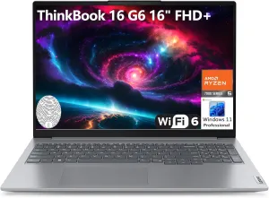 Lenovo ThinkBook 16 G6 16" FHD  Laptop Computer, Hexa-Core AMD Ryzen 5 7430U (Beat i7-1355U), 32GB DDR4 RAM, 1TB PCIe SSD, WiFi 6, Bluetooth 5.3, Fingerprint Reader, Windows 11 Pro, AZ-XUT