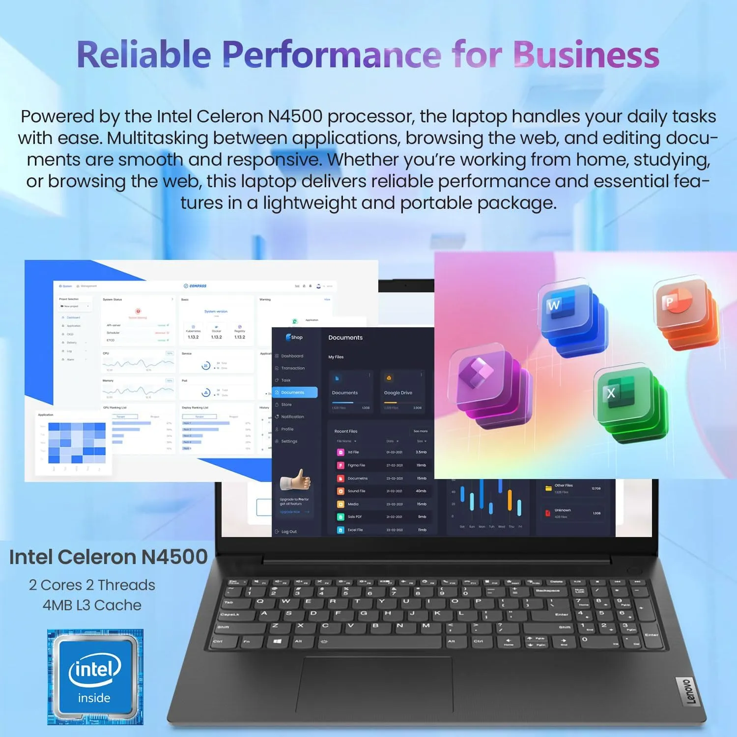 Lenovo V15 Gen 2 15.6" FHD Portable Business Laptop, Intel N4500, 16GB RAM, 1TB SSD, HDMI, Wi-Fi, Webcam, Windows 11 Pro, Black