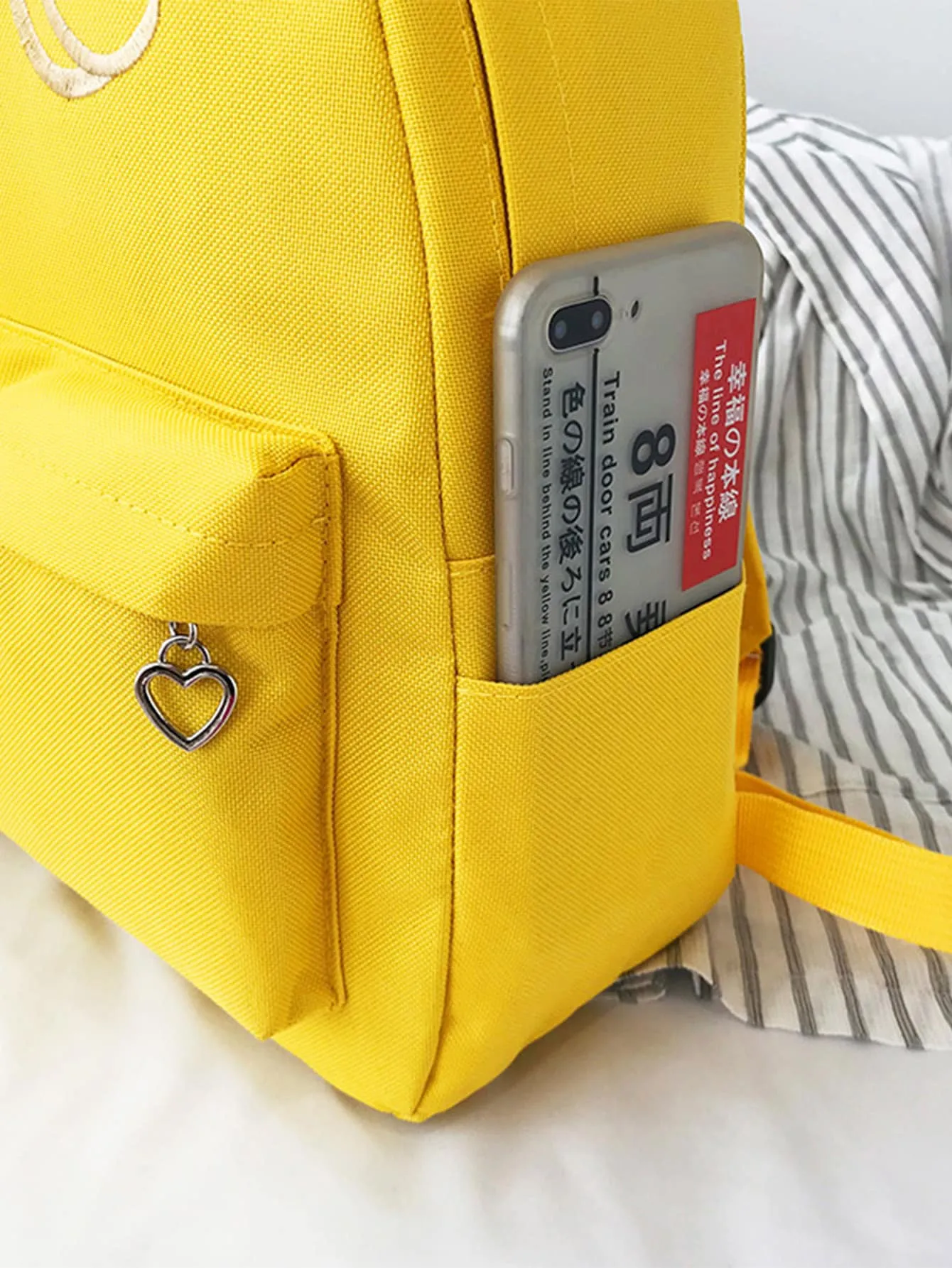 Letter Embroidered Pocket Front Backpack