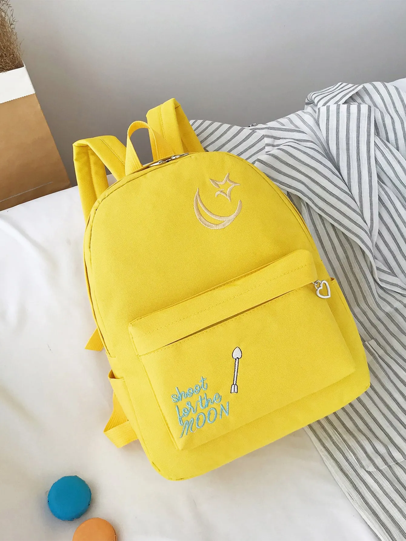 Letter Embroidered Pocket Front Backpack