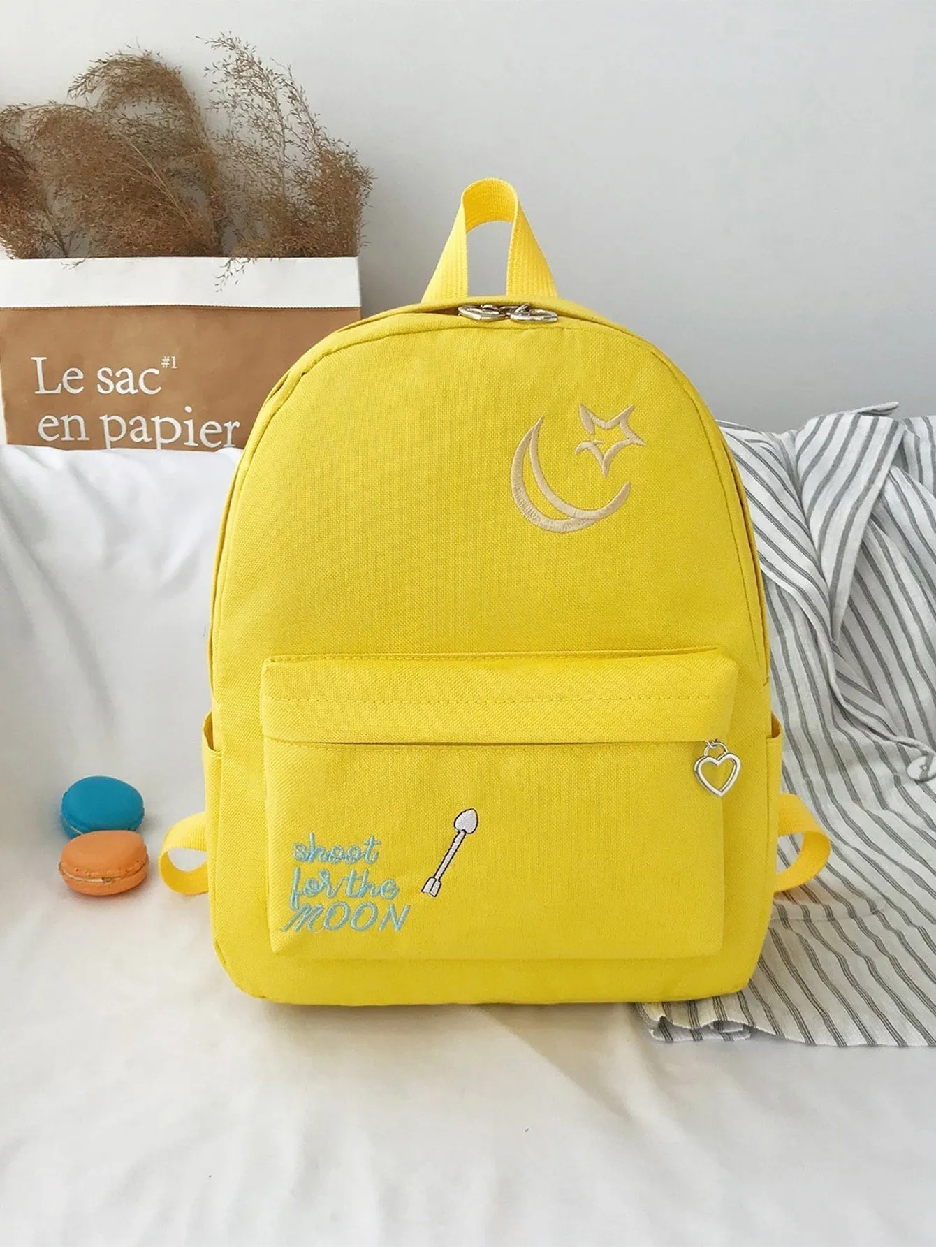 Letter Embroidered Pocket Front Backpack
