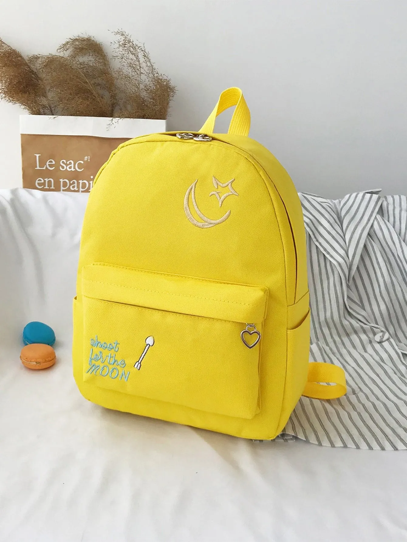Letter Embroidered Pocket Front Backpack