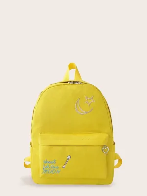 Letter Embroidered Pocket Front Backpack