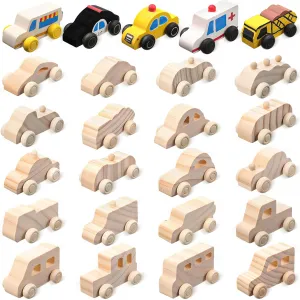 Leyndo 20 Pcs Wood DIY Car Toys Unfinished Wooden Cars Paintable Wood Toys Wooden Crafts for Students Home Activities Craft Projects Easy Woodworking