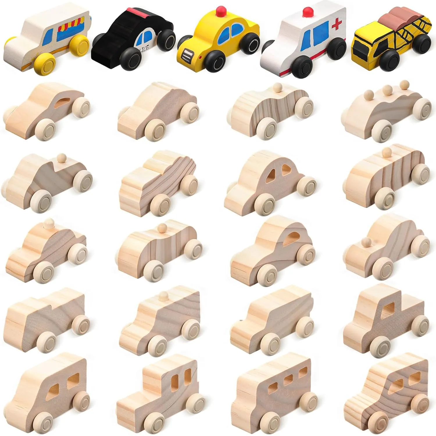 Leyndo 20 Pcs Wood DIY Car Toys Unfinished Wooden Cars Paintable Wood Toys Wooden Crafts for Students Home Activities Craft Projects Easy Woodworking