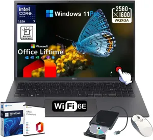 LG Gram 16 Business Laptop - Ultra-Portable 16" WQXGA Touchscreen Laptop, Intel Core Ultra 7 155H, Intel ARC Graphics, 32 GB RAM, 2 TB SSD, w/Office 2024 Lifetime, External DVD Drive, Win 11 Pro