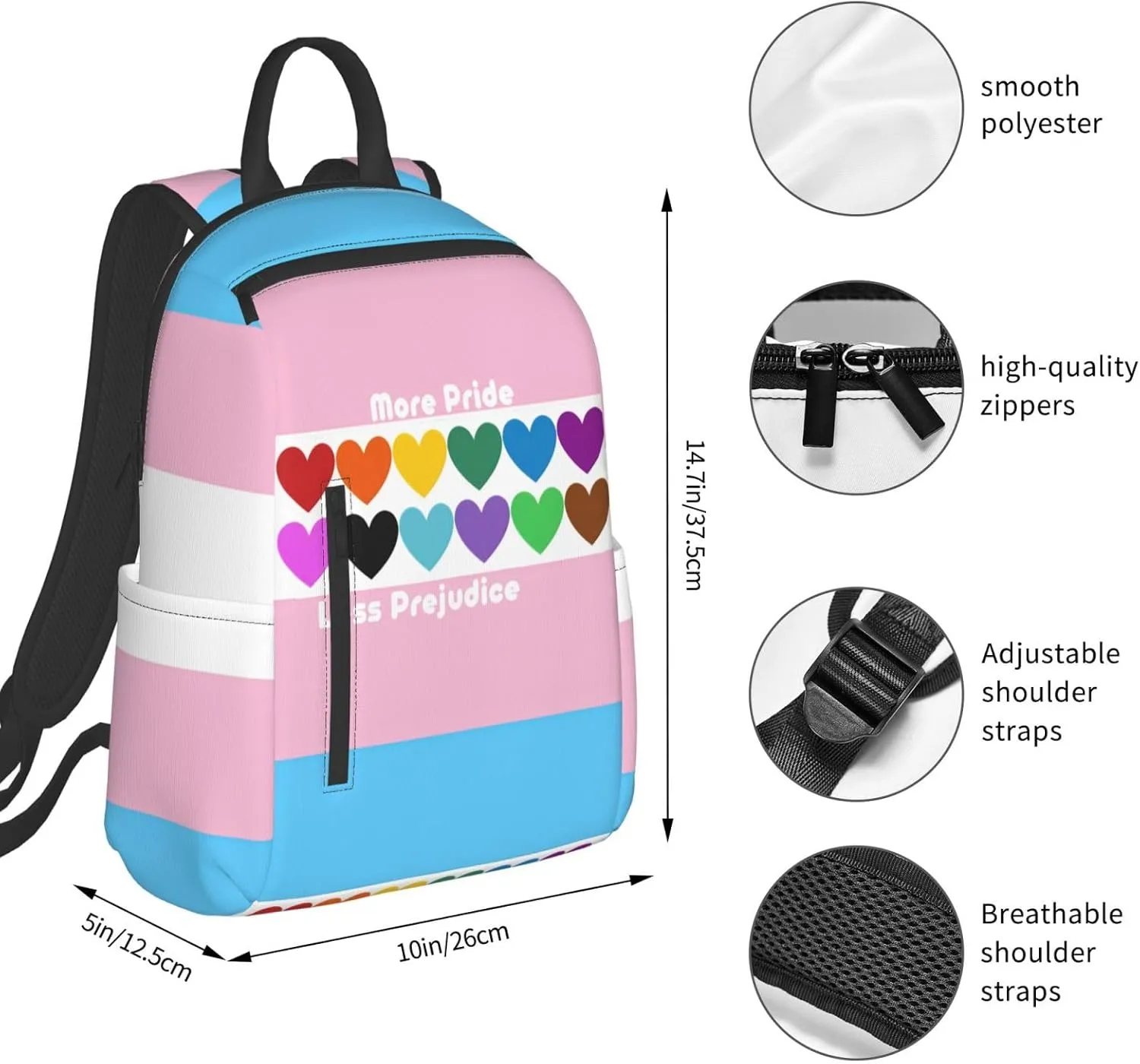LGBT Rainbow Gay More Pride Less Prejudice Heart Travel Laptop Backpack Casual Backpacks Double Shoulder Daypack Notebook Rucksack Work Bags Sports Bag for Gym Hiking Camping Beach