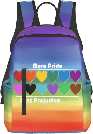 LGBT Rainbow Gay More Pride Less Prejudice Heart Travel Laptop Backpack Casual Backpacks Double Shoulder Daypack Notebook Rucksack Work Bags Sports Bag for Gym Hiking Camping Beach
