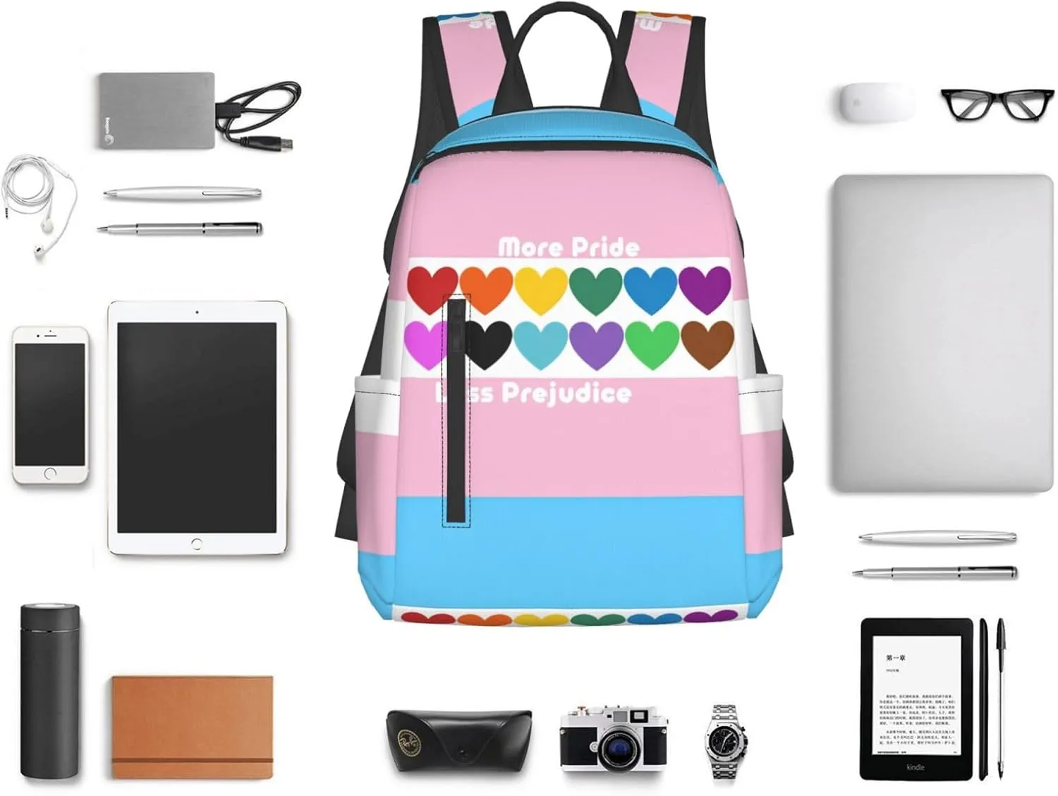 LGBT Rainbow Gay More Pride Less Prejudice Heart Travel Laptop Backpack Casual Backpacks Double Shoulder Daypack Notebook Rucksack Work Bags Sports Bag for Gym Hiking Camping Beach